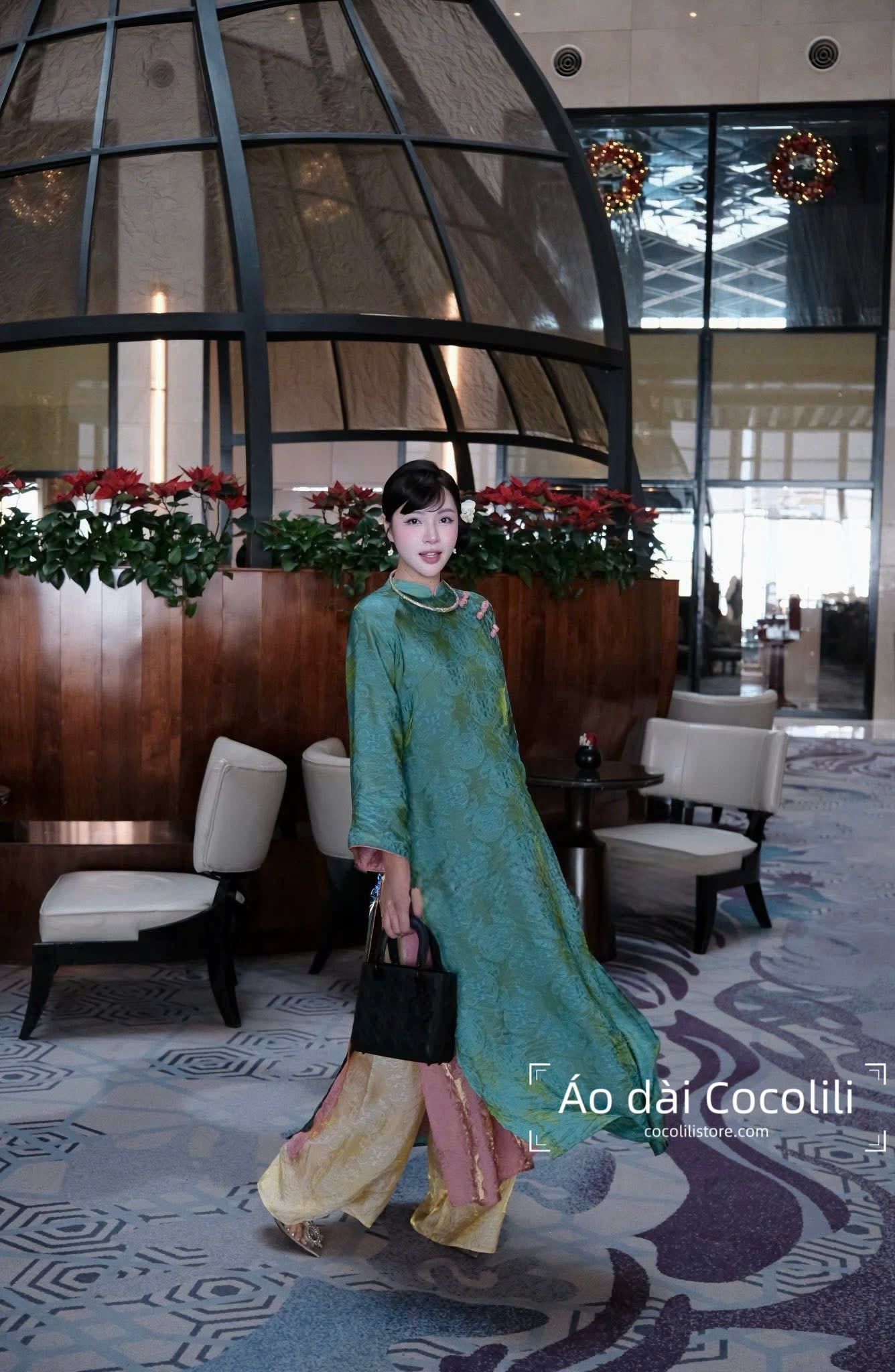 M390 Áo + quần tằm - Áo dài dáng suông 4 tà lụa tằm ánh kim tencel