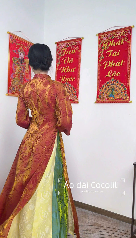 M381 Áo + quần tằm - Áo dài dáng suông 4 tà tằm ánh kim tencel