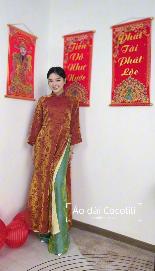 M381 Áo + quần tằm - Áo dài dáng suông 4 tà tằm ánh kim tencel