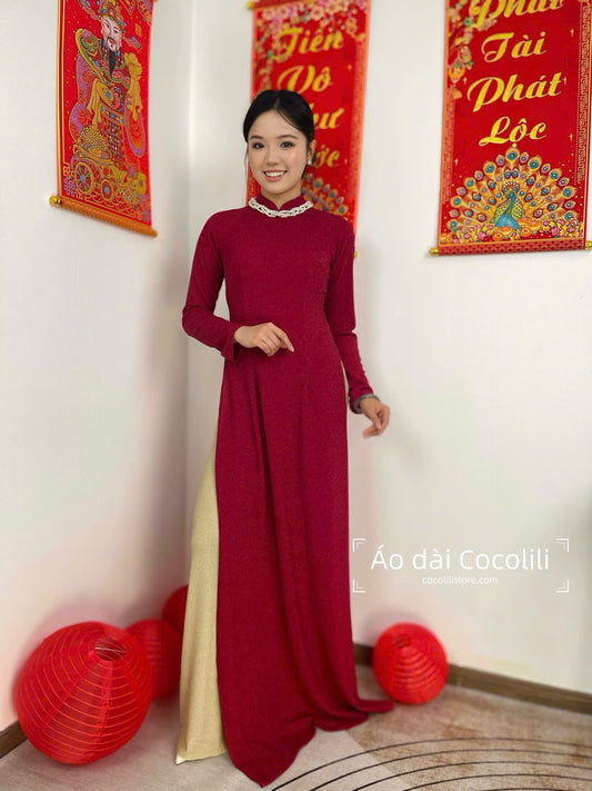 N75 Áo + quần nhung - Áo dài nhung nano pha lê co giãn 4 chiều (run big, khách lấy bằng hoặc xuống size)