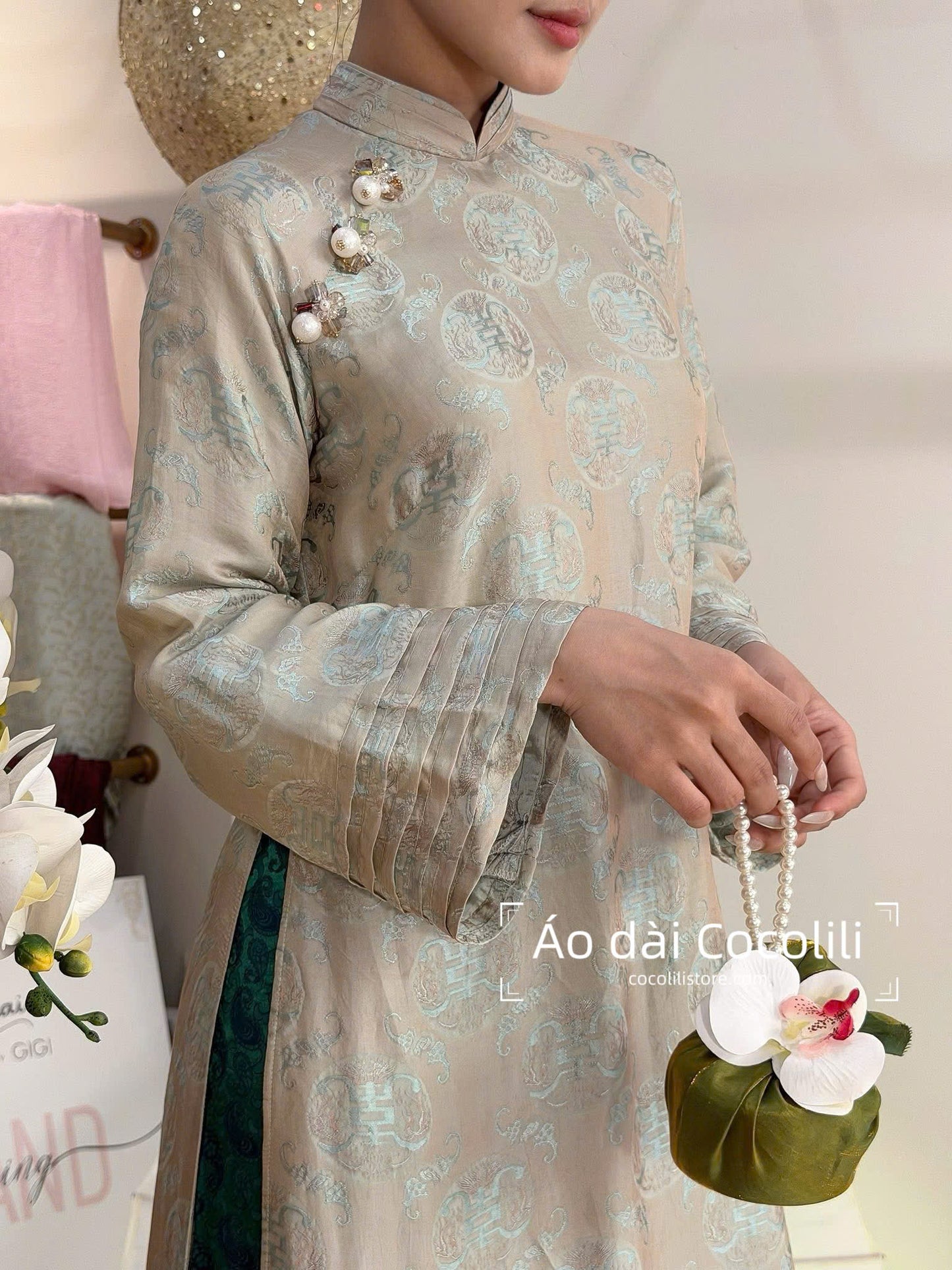 HD45 Áo only (no pants) - Áo dài dáng suông lụa tơ tằm Nha Xá