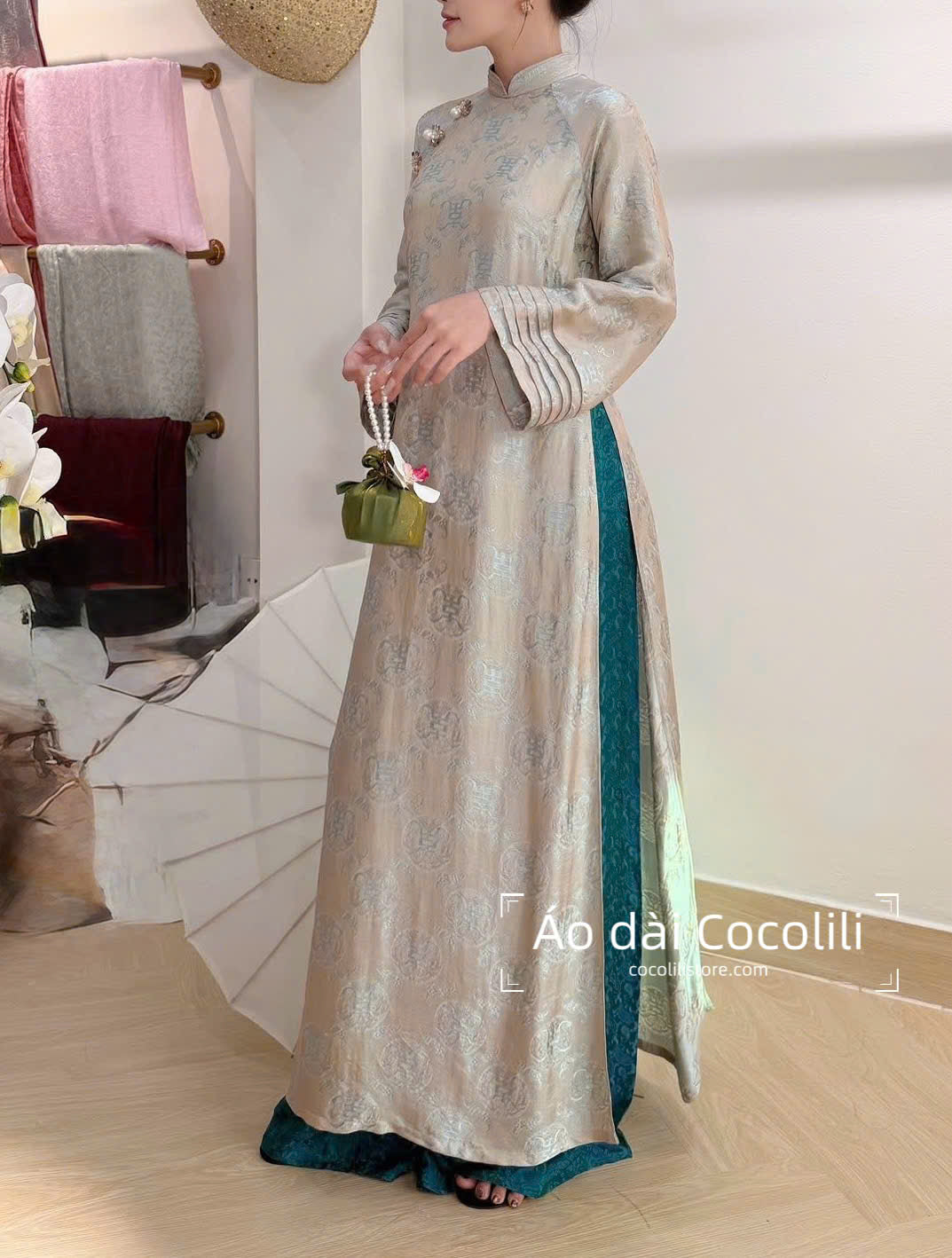 HD45 Áo only (no pants) - Áo dài dáng suông lụa tơ tằm Nha Xá