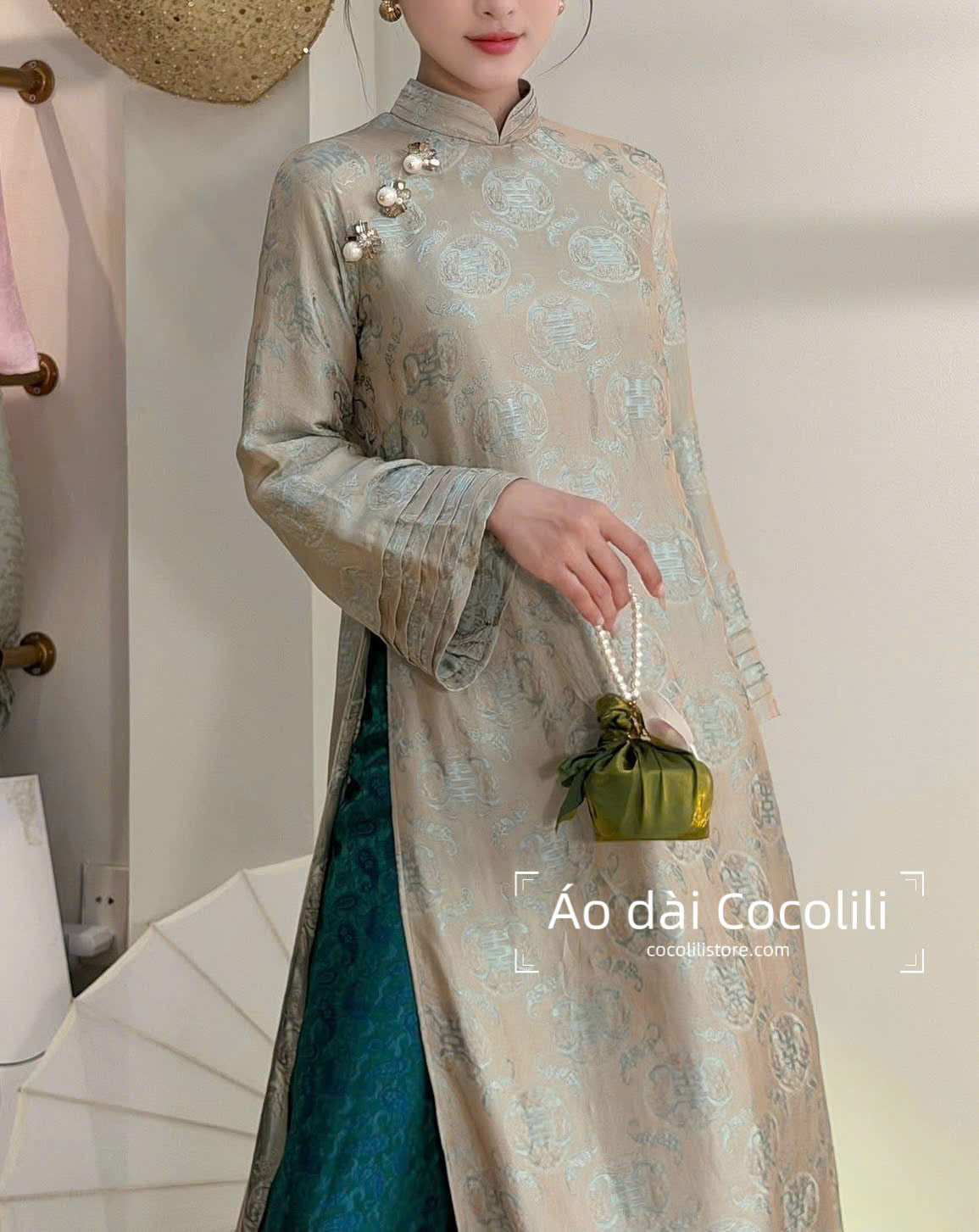 HD45 Áo only (no pants) - Áo dài dáng suông lụa tơ tằm Nha Xá