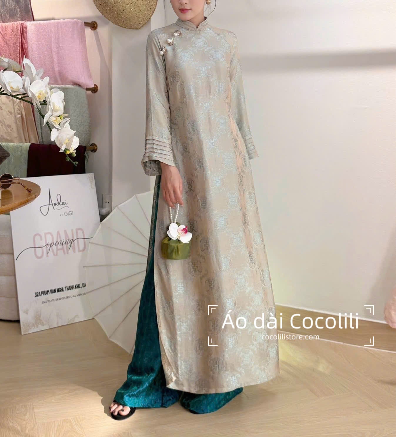 HD45 Áo only (no pants) - Áo dài dáng suông lụa tơ tằm Nha Xá