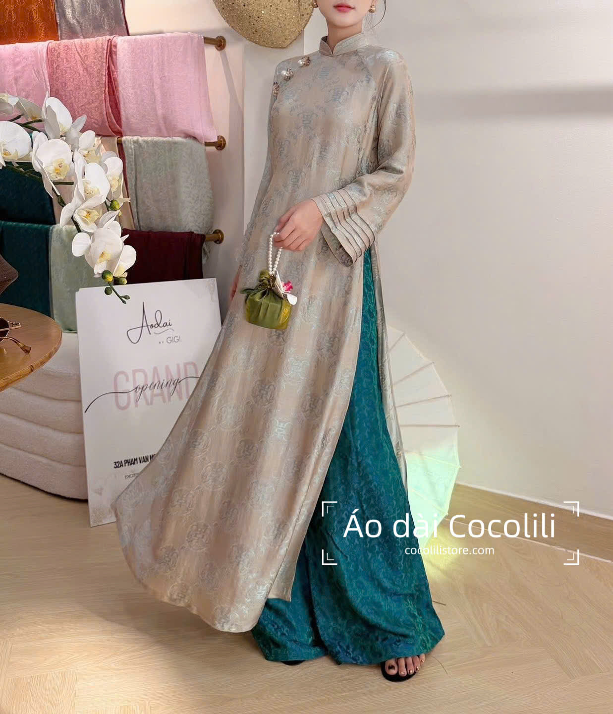 HD45 Áo only (no pants) - Áo dài dáng suông lụa tơ tằm Nha Xá