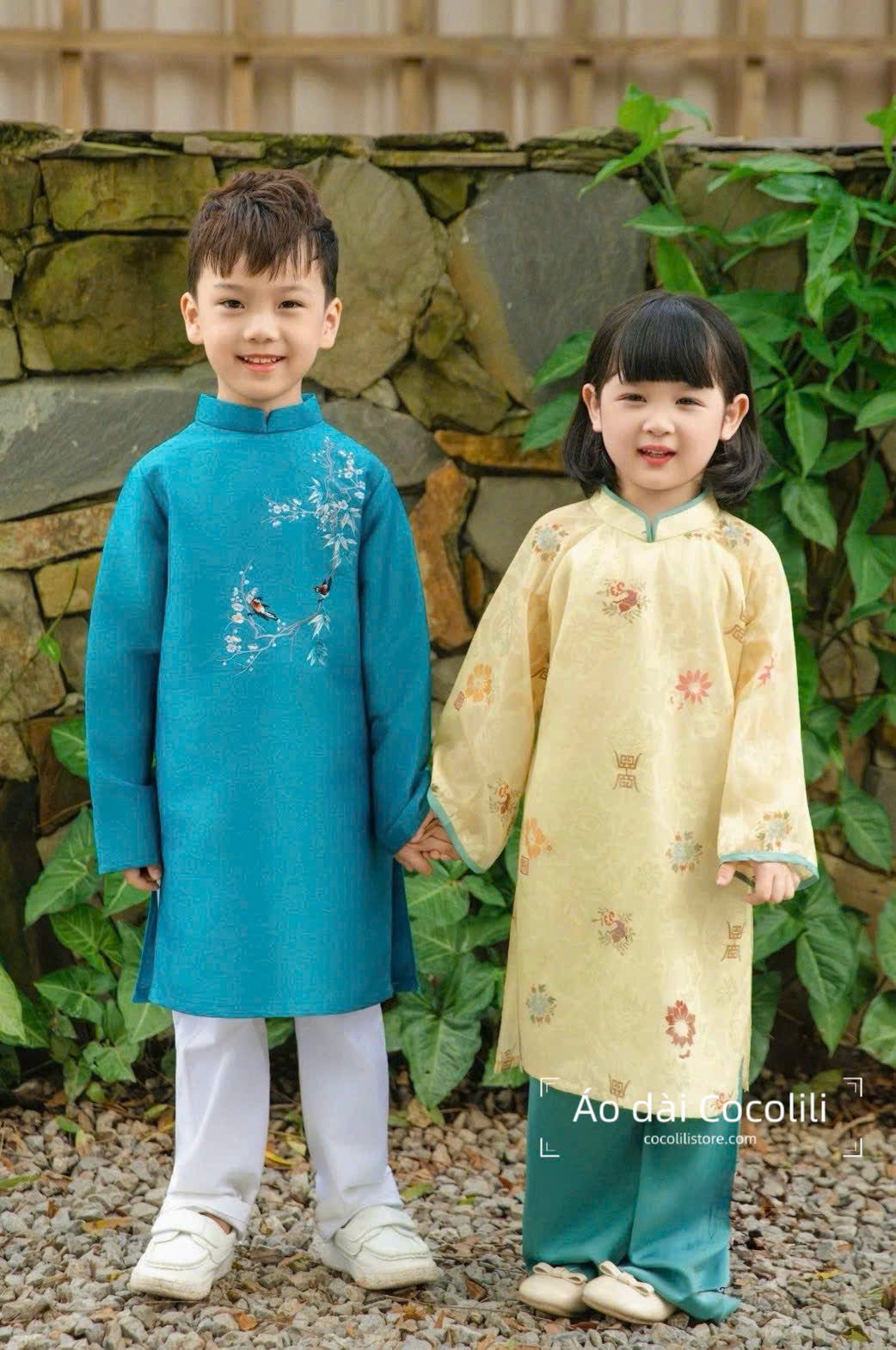 B140 Bộ áo dài nữ (mẹ) Áo + quần - Áo dài dáng suông màu vàng nhạt