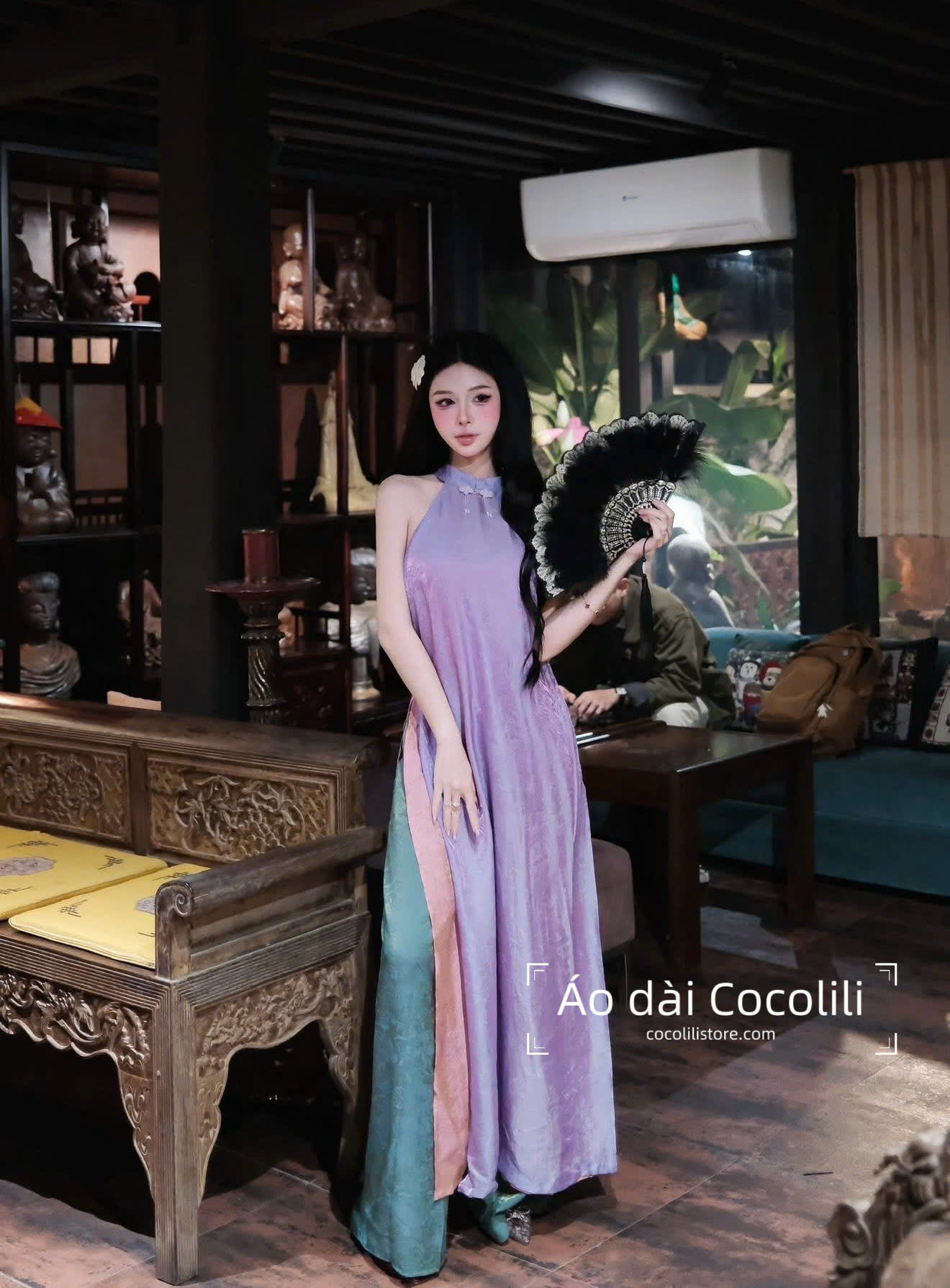 M405 Yếm tím + quần tằm - Set yếm dáng suông 4 tà tằm ánh kim tencel