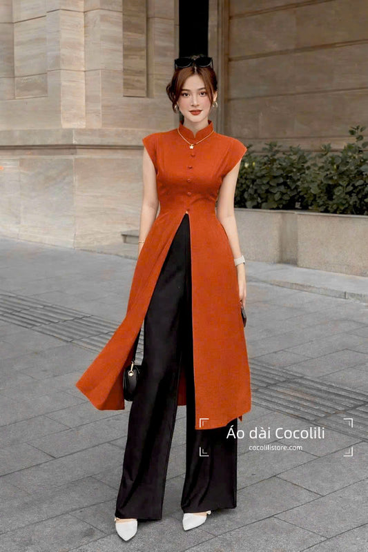 M399 Áo only no pants - Bộ tứ thân Hottrend màu cam đất