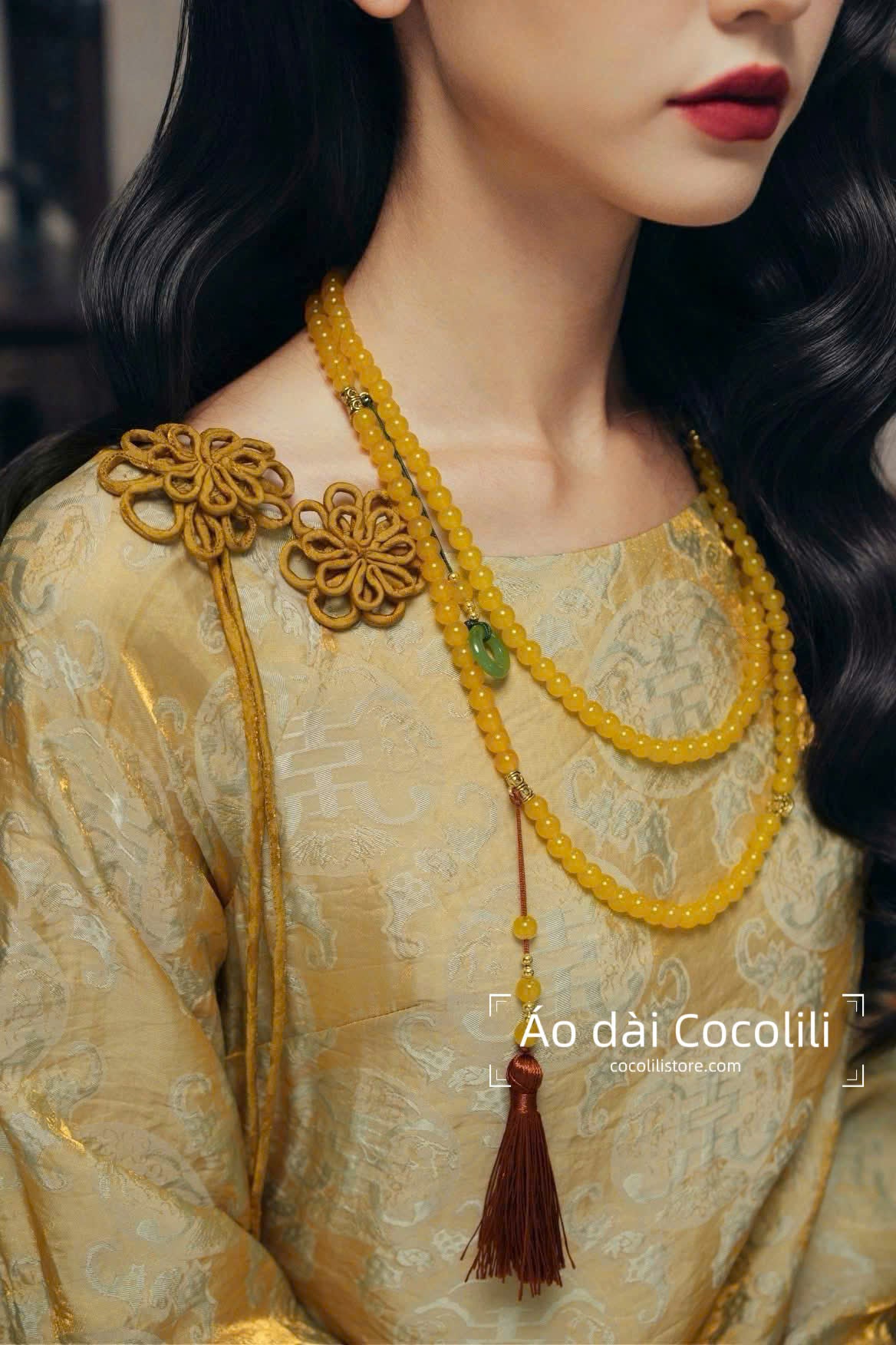 M413 Áo + quần - Áo dài lụa tencel ánh kim cổ thuyền +quần xanh