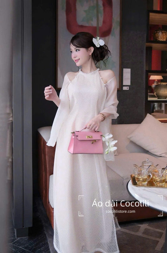 M429 2929 Áo Only No pants - Áo yếm kimsa 4 tà kèm choàng màu kem