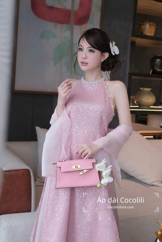 M428 2930 Áo Only no pants - Áo yếm kimsa 4 tà kèm choàng màu hồng đỗ