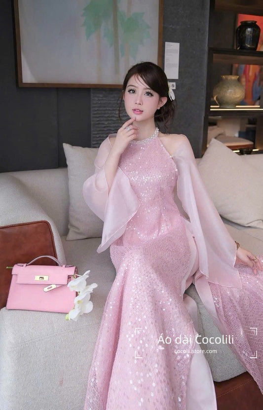 M428 2930 Áo Only no pants - Áo yếm kimsa 4 tà kèm choàng màu hồng đỗ