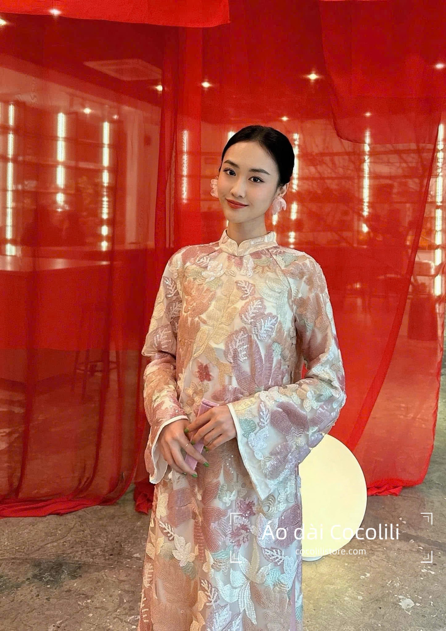 H572 2961 Áo only no pants - Áo dài kimsa màu hồng nhạt