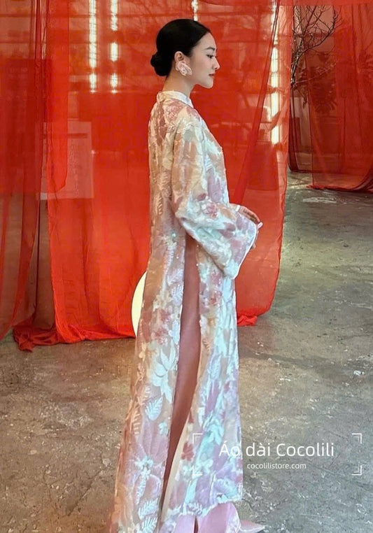 H572 Áo only no pants - Áo dài kimsa màu hồng nhạt