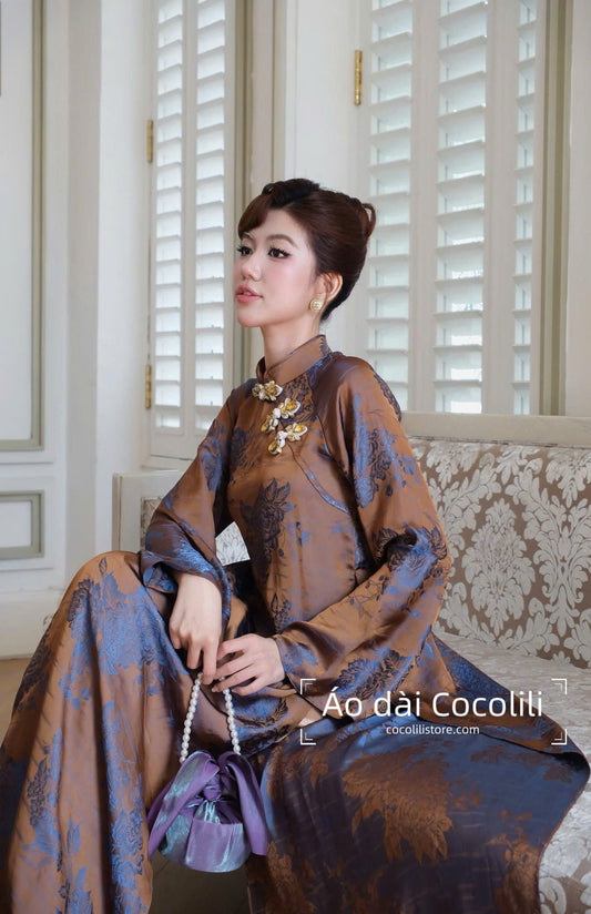 H585 Áo only no pants - Áo dài dáng suông 2 tà lụa silk óng