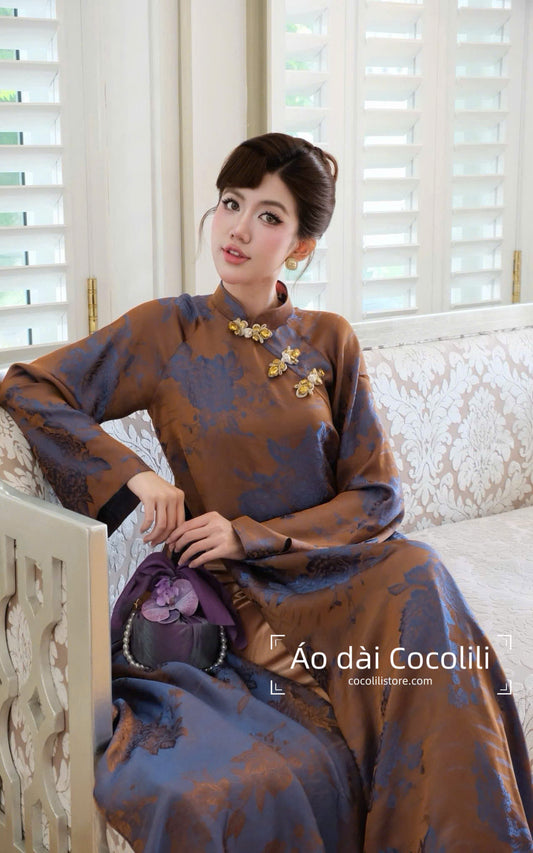 H585 Áo only no pants - Áo dài dáng suông 2 tà lụa silk óng