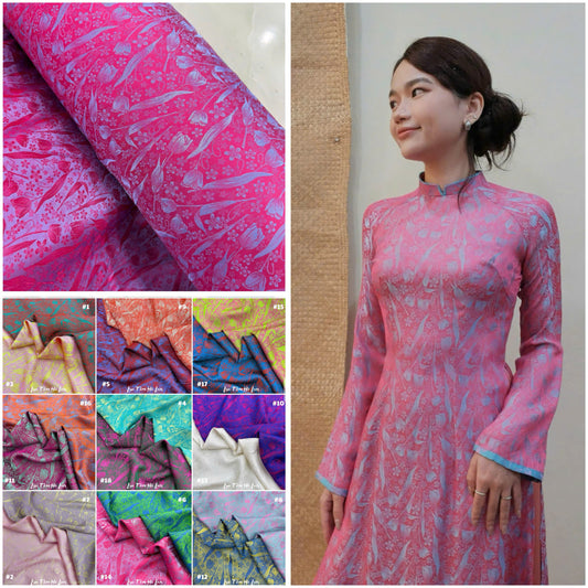 M509 Áo + quần cùng chất - Áo dài lụa tằm hà lan dáng truyền thống chiết li 2 tà + quần cùng chất