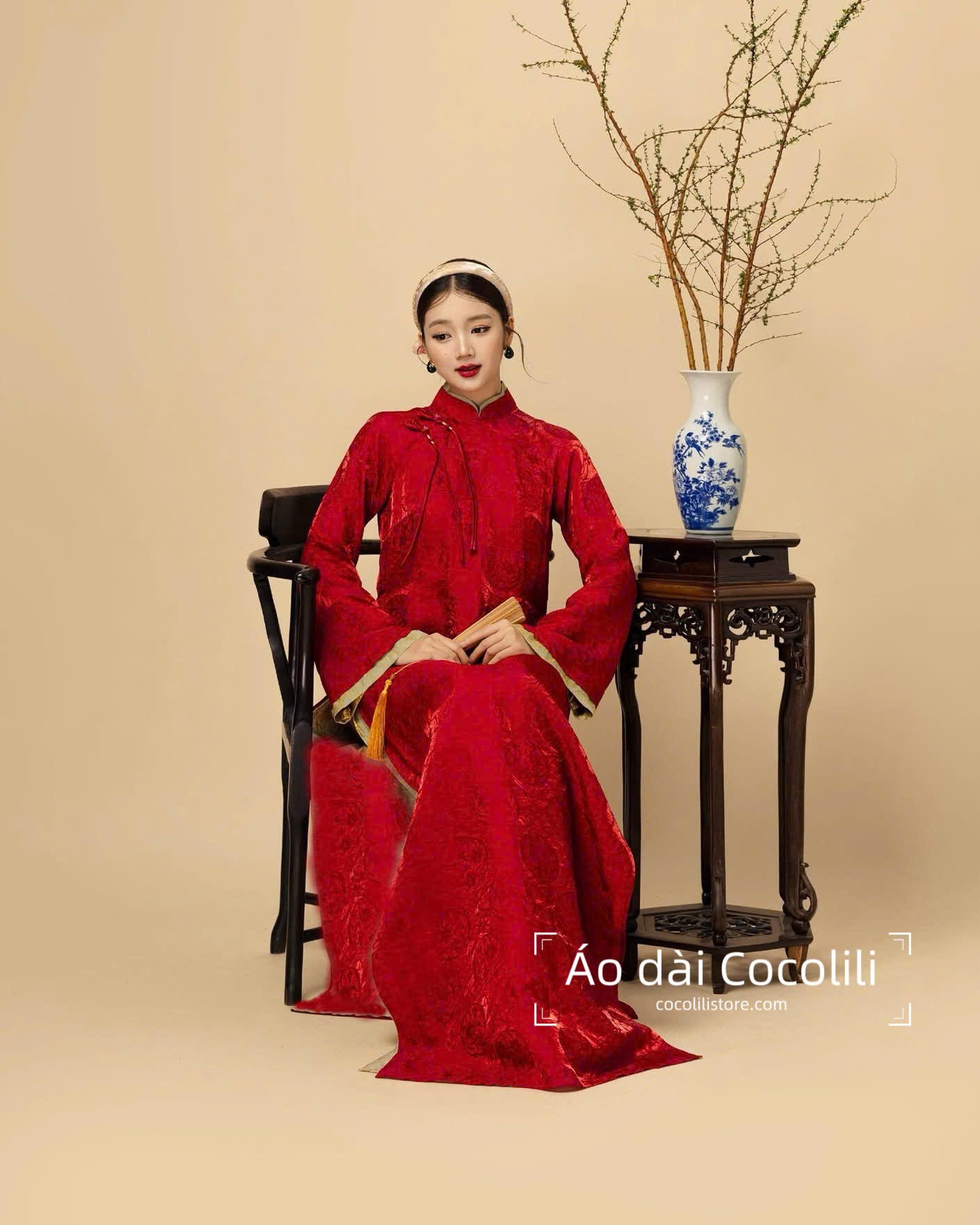 M511 Áo + quần cùng chất - Áo dài dáng suông 2 tà tằm tencel hoa thuỷ tiên