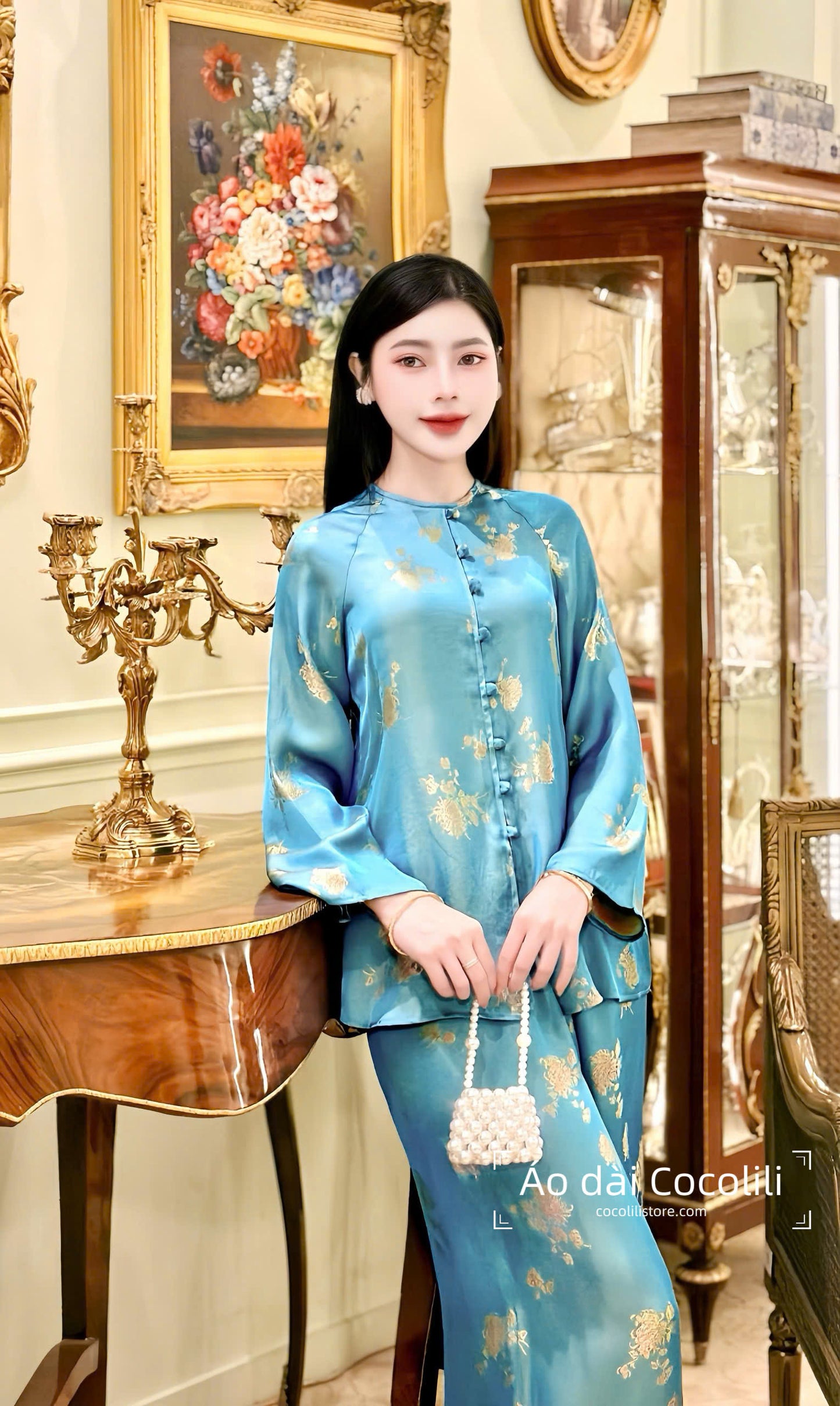 BB55 3487 - Set bà ba lụa chuyển sắc màu xanh