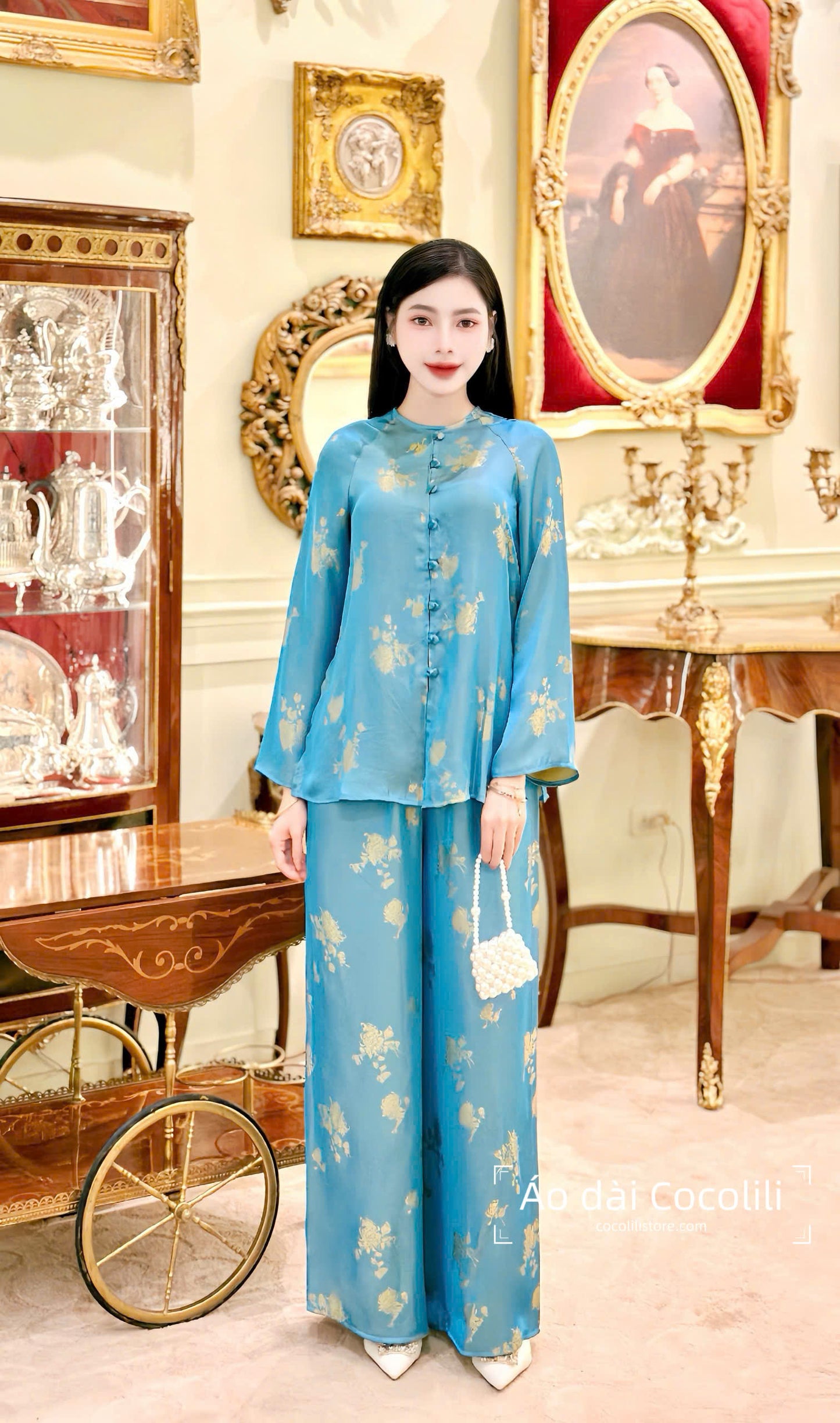 BB55 3487 - Set bà ba lụa chuyển sắc màu xanh
