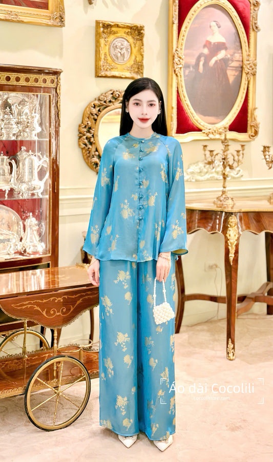 BB55 3487 - Set bà ba lụa chuyển sắc màu xanh
