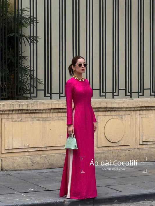 HD62 Áo only no pants - Áo dài lụa nha xá dáng truyền thống chiết li eo màu hồng sen