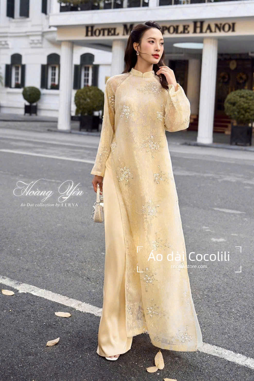 H615 3692 Áo only no pants - Áo dài tơ kimsa 4 tà màu vàng Hoàng Yến