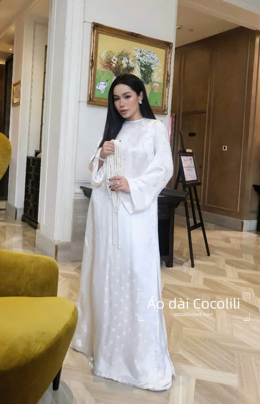 HD80 Áo + quần nha xá - Áo dài dáng suông 2 tà lụa nha xá màu trắng