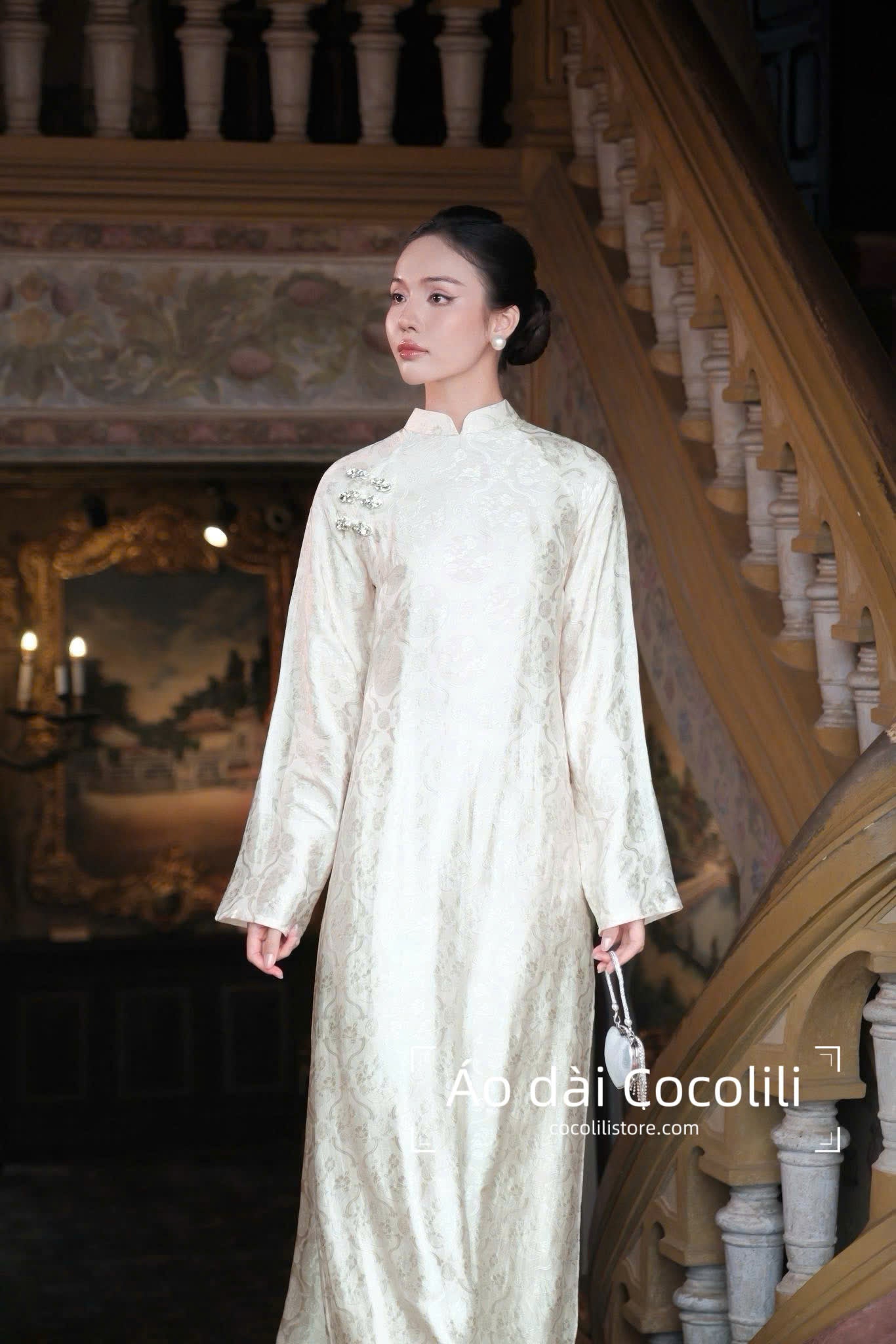 HD82 Áo + quần nha xá - Áo dài dáng suông 2 tà lụa nha xá màu trắng