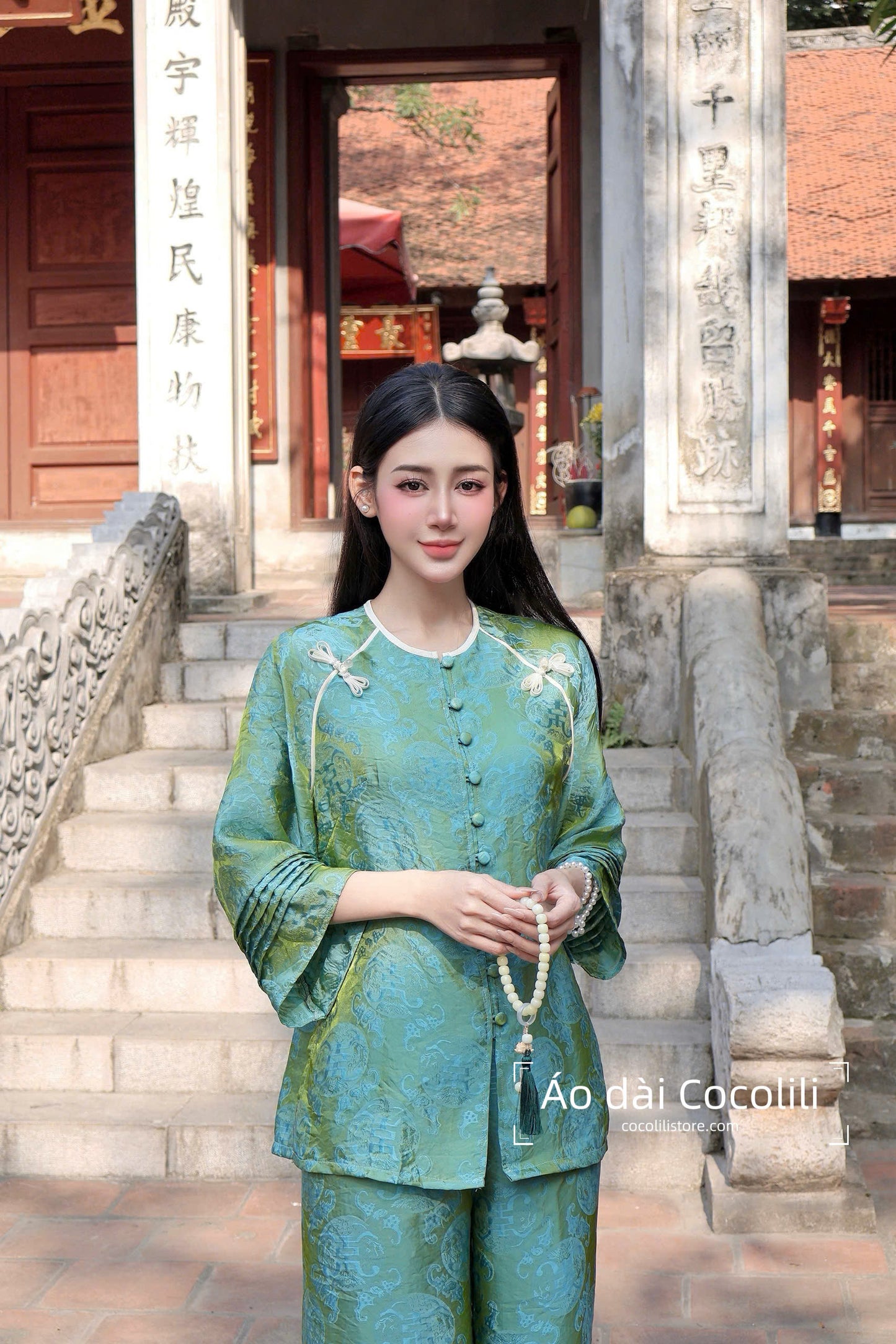 BB97 4212 - Set bà ba tằm tencel thọ dơi màu xanh lá