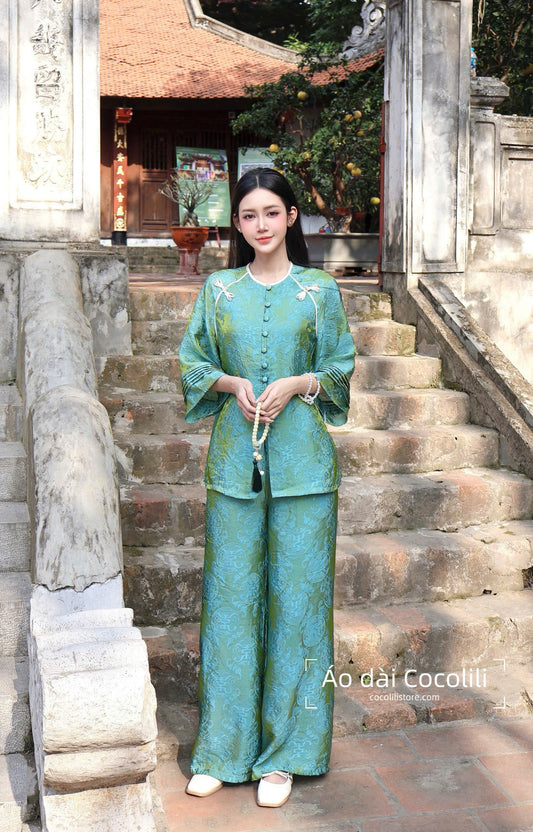 BB97 4212 - Set bà ba tằm tencel thọ dơi màu xanh lá