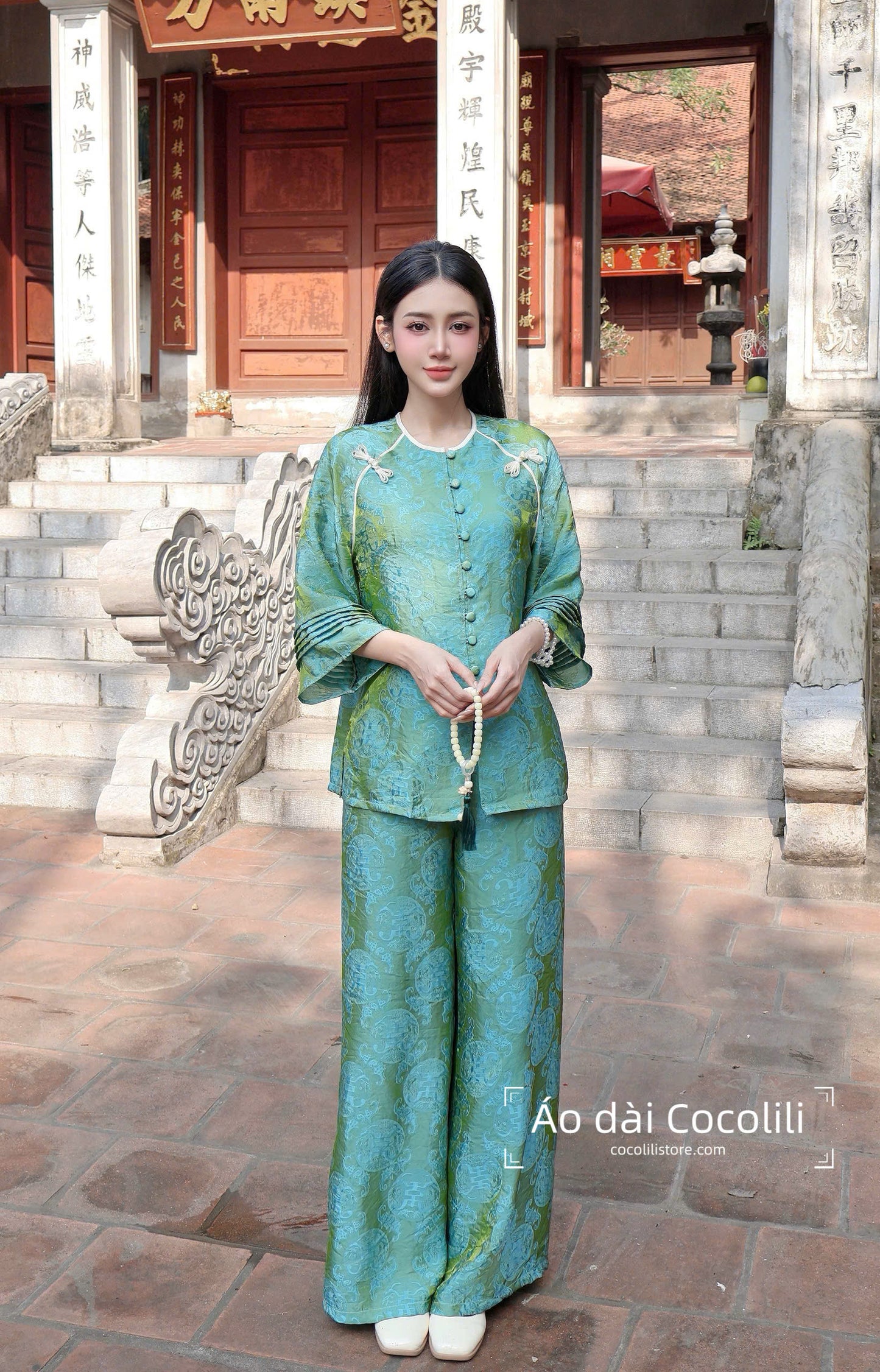 BB97 4212 - Set bà ba tằm tencel thọ dơi màu xanh lá