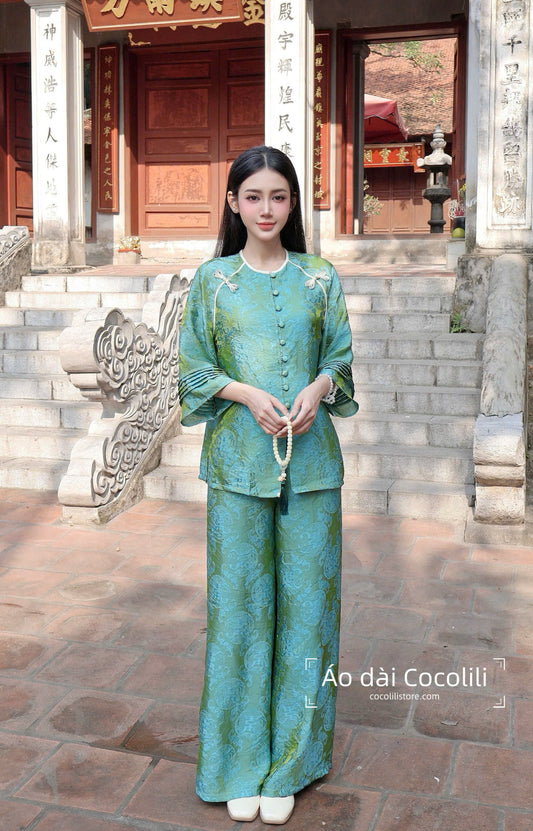BB97 4212 - Set bà ba tằm tencel thọ dơi màu xanh lá