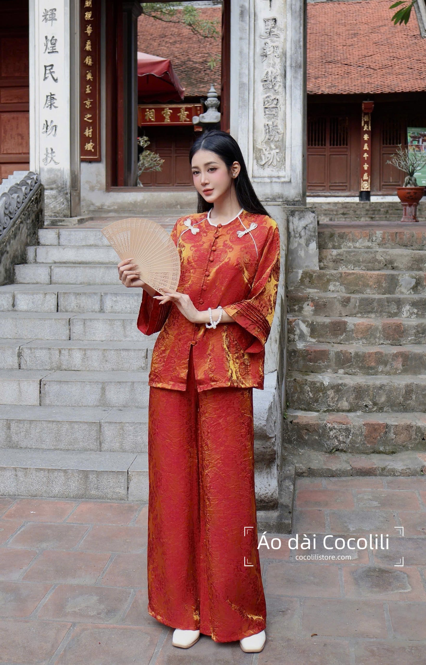 BB98 3357 - Set bà ba tằm tencel thọ dơi màu cam đậm