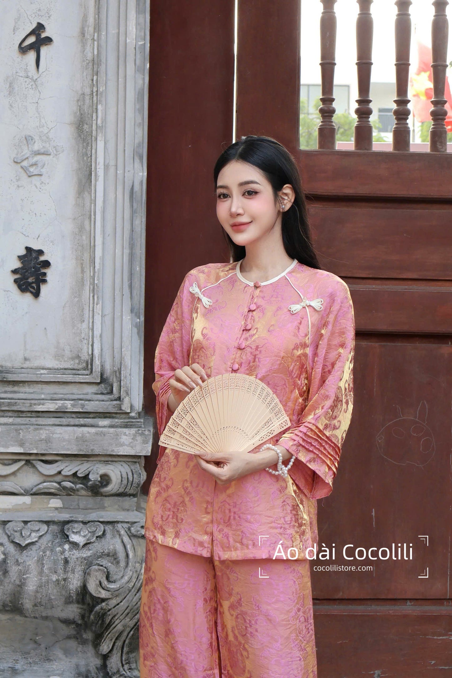 BB100 4032 - Set bà ba tằm tencel thọ dơi màu hồng