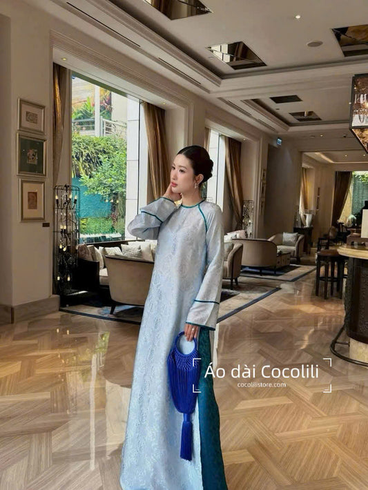HD94 3362 Áo + quần nha xá - Áo dài dáng suông 2 tà lụa nha xá thọ dơi