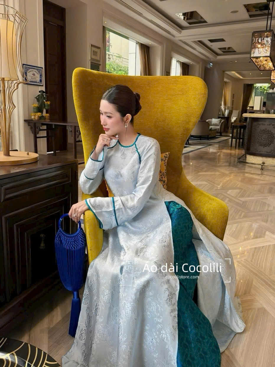 HD94 3362 Áo + quần nha xá - Áo dài dáng suông 2 tà lụa nha xá thọ dơi