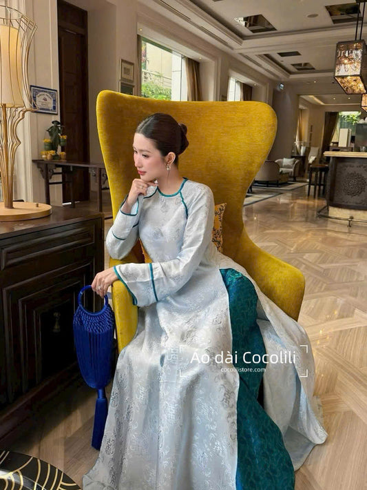 HD94 Áo + quần nha xá - Áo dài dáng suông 2 tà lụa nha xá thọ dơi