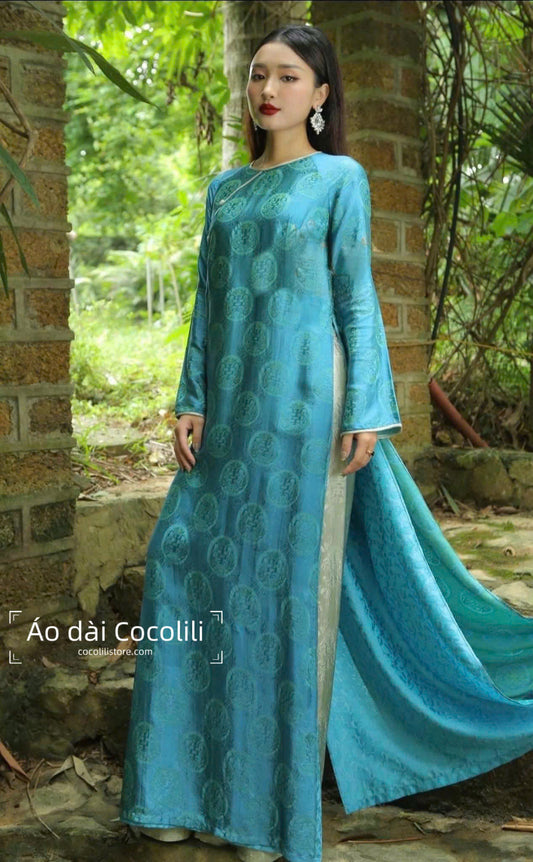 HD89 Áo + quần nha xá - Áo dài dáng suông 4 tà lụa nha xá thọ dơi