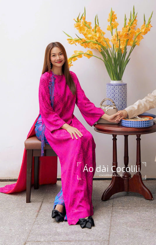 HD93 Áo + quần nha xá - Áo dài dáng suông 2 tà lụa nha xá màu hồng sen