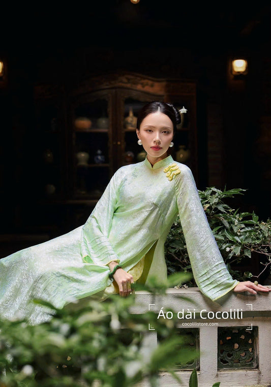 HD961 3392 Áo only no pants - Áo dài dáng suông lụa nha xá lót tơ 4 tà may theo kỹ thuật dính liền tà