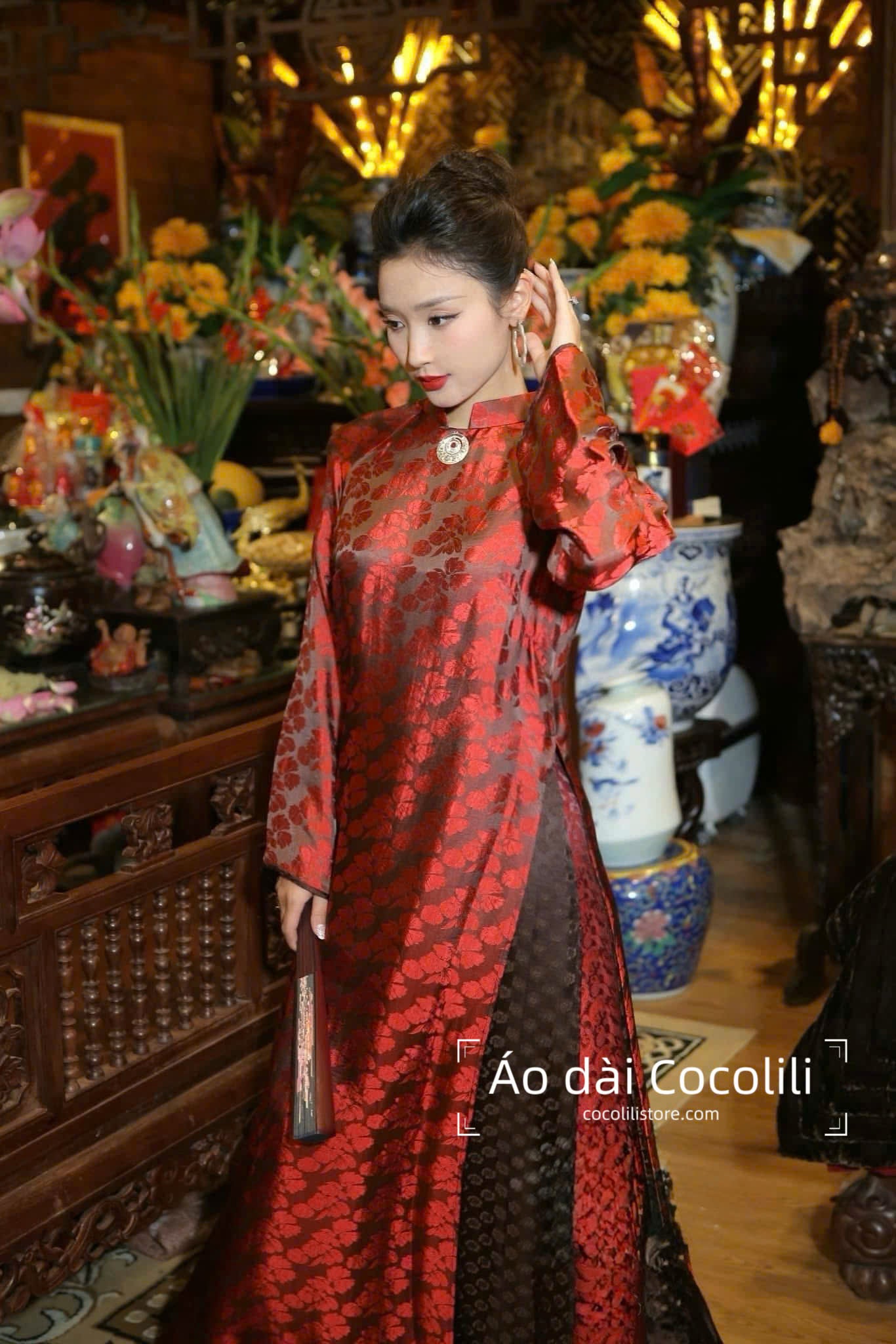 HD86 3763 Áo + quần nha xá - Áo dài dáng suông 4 tà lụa nha xá