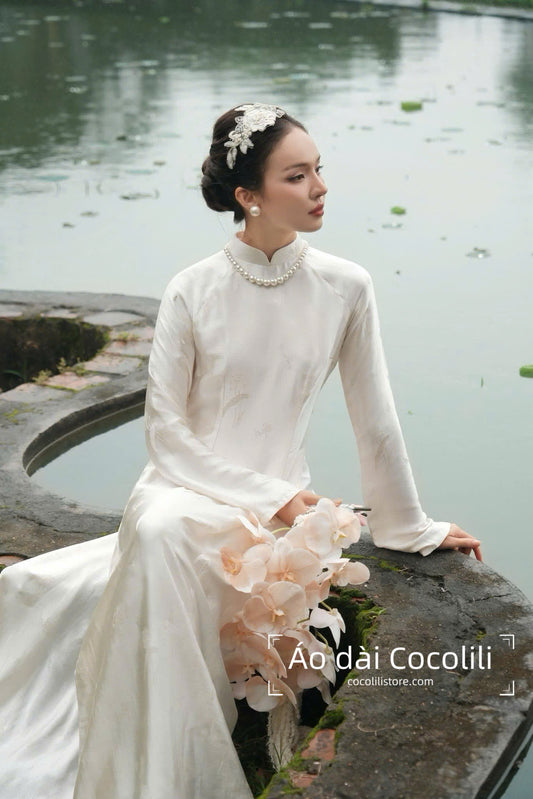 HD111 Áo only no pants - Áo dài dáng suông 2 tà lụa nha xá