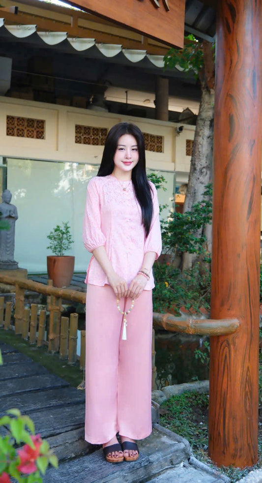 BB134 3717 - Set bà ba lụa gấm hoa cúc