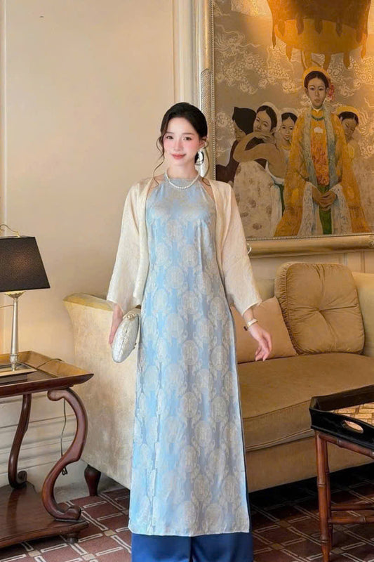 Y02 Yếm only no pants - Yếm lụa gấm thọ dơi màu xanh nhạt