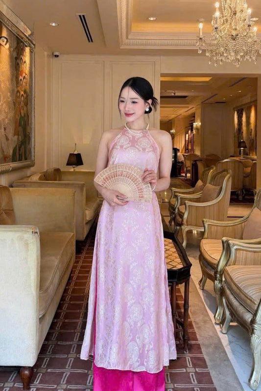 Y03 Yếm only no pants - Yếm lụa gấm thọ dơi màu hồng