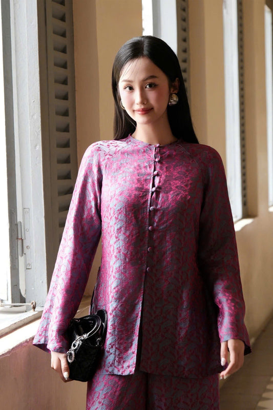 BB161 3803 - Set bà ba lụa nha xá lông công