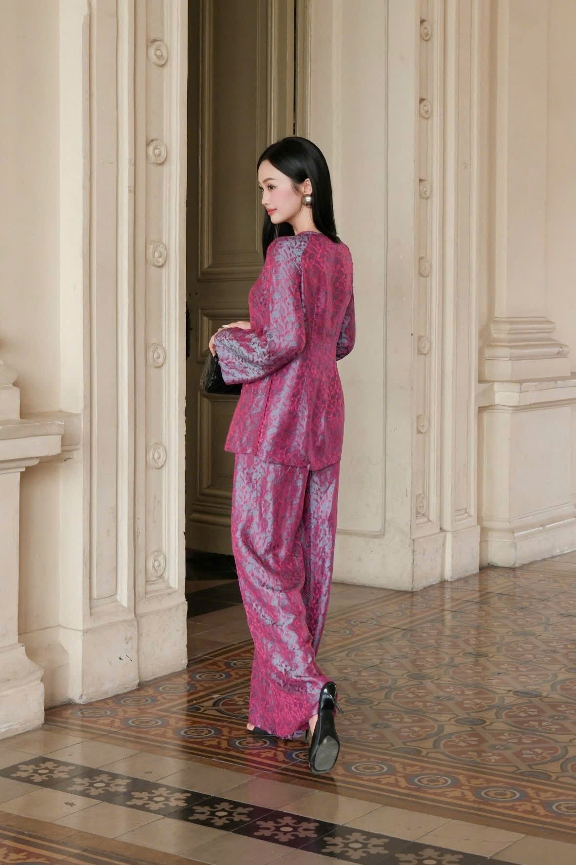 BB161 3803 - Set bà ba lụa nha xá lông công