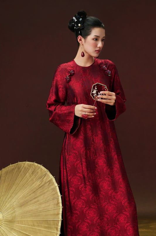 BB164 3807 Áo only no pants - Áo dài dáng suông 4 tà lụa nha xá thọ dơi