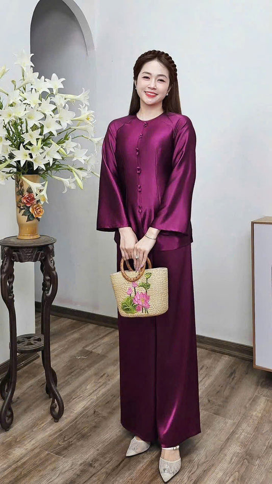 BB165 3808 - Set bà ba lụa tằm titan màu tím